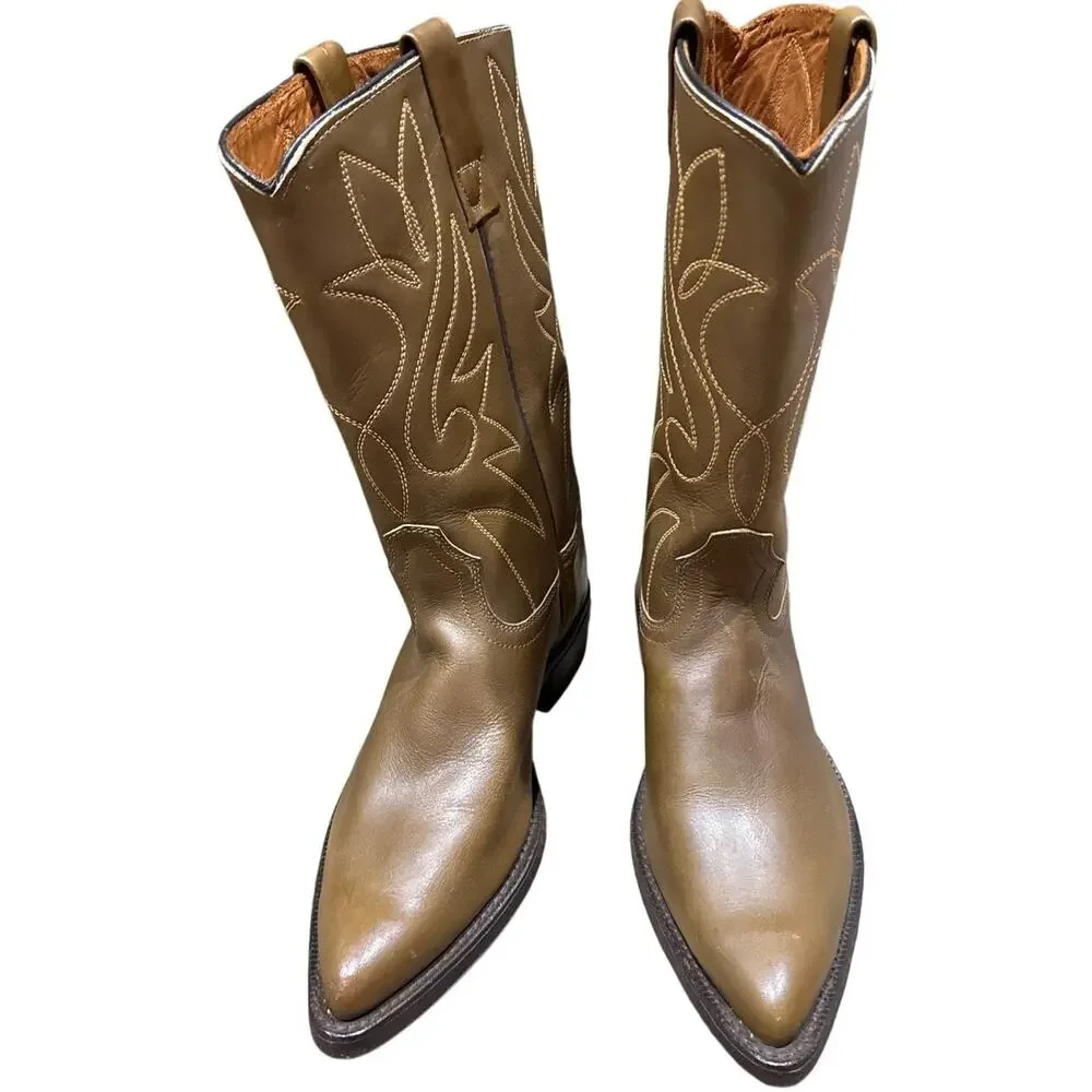 Vintage Acme Cowboy Boots Mens 8E USA Brown Leather Fits Womens 9.5-10 Wide